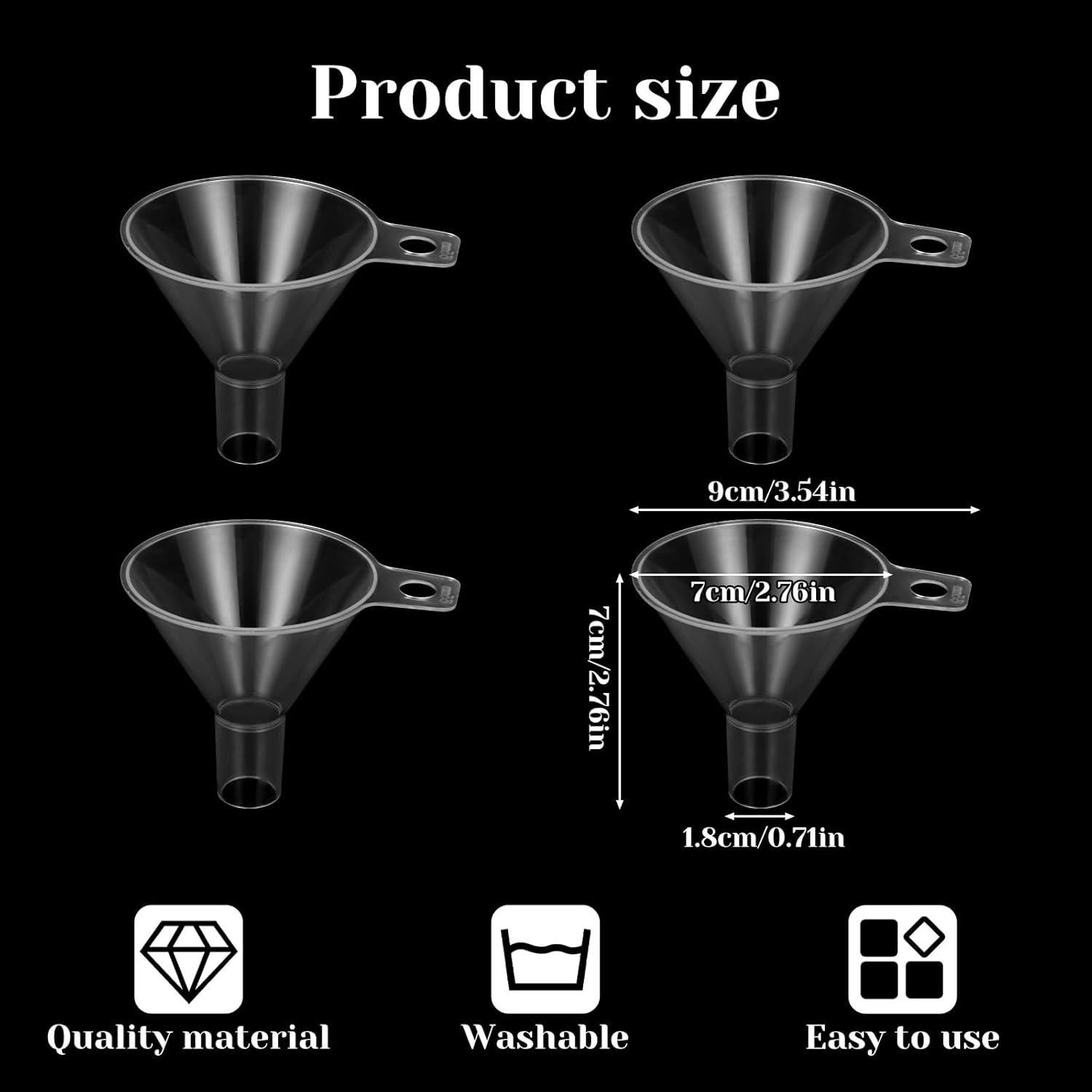 Embudos Pequeños 4 Pcs 6.5cm Plástico para Cocina y Laboratorio