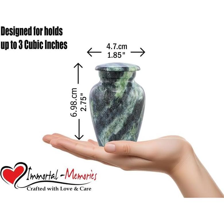 Urna Conmemorativa Mini de Metal Verde Enrollado - 3 Pulgadas Cúbicas