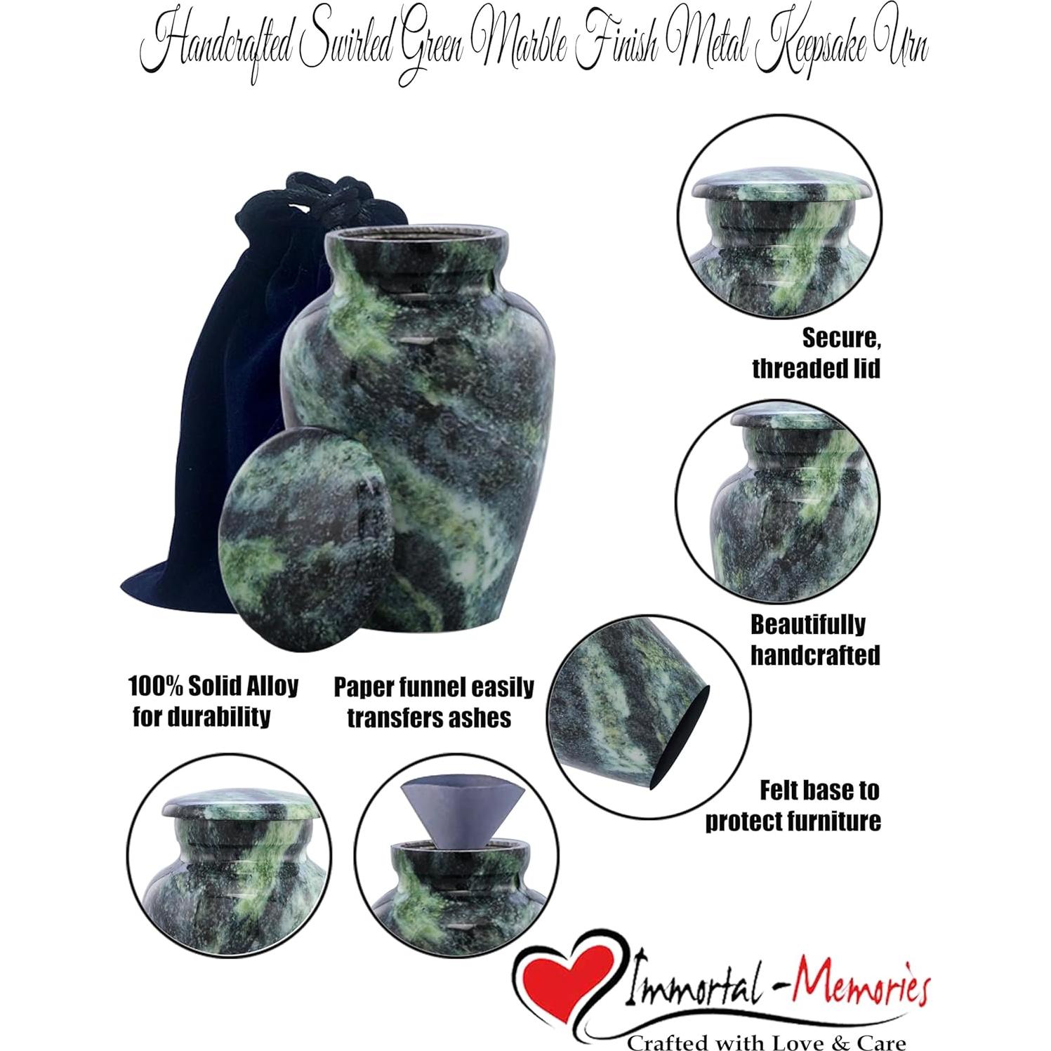 Urna Conmemorativa Mini de Metal Verde Enrollado - 3 Pulgadas Cúbicas