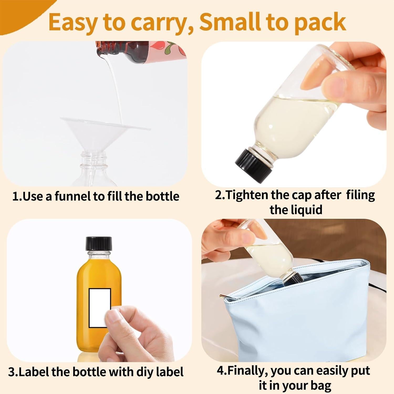 Paquete de 4 Botellas de Vidrio 60ml StellaCare con Tapa