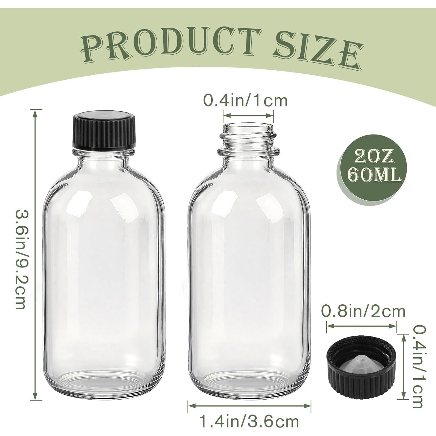 Botellas de vidrio Boston 60ml Showvigor - Paquete de 12 con embudos