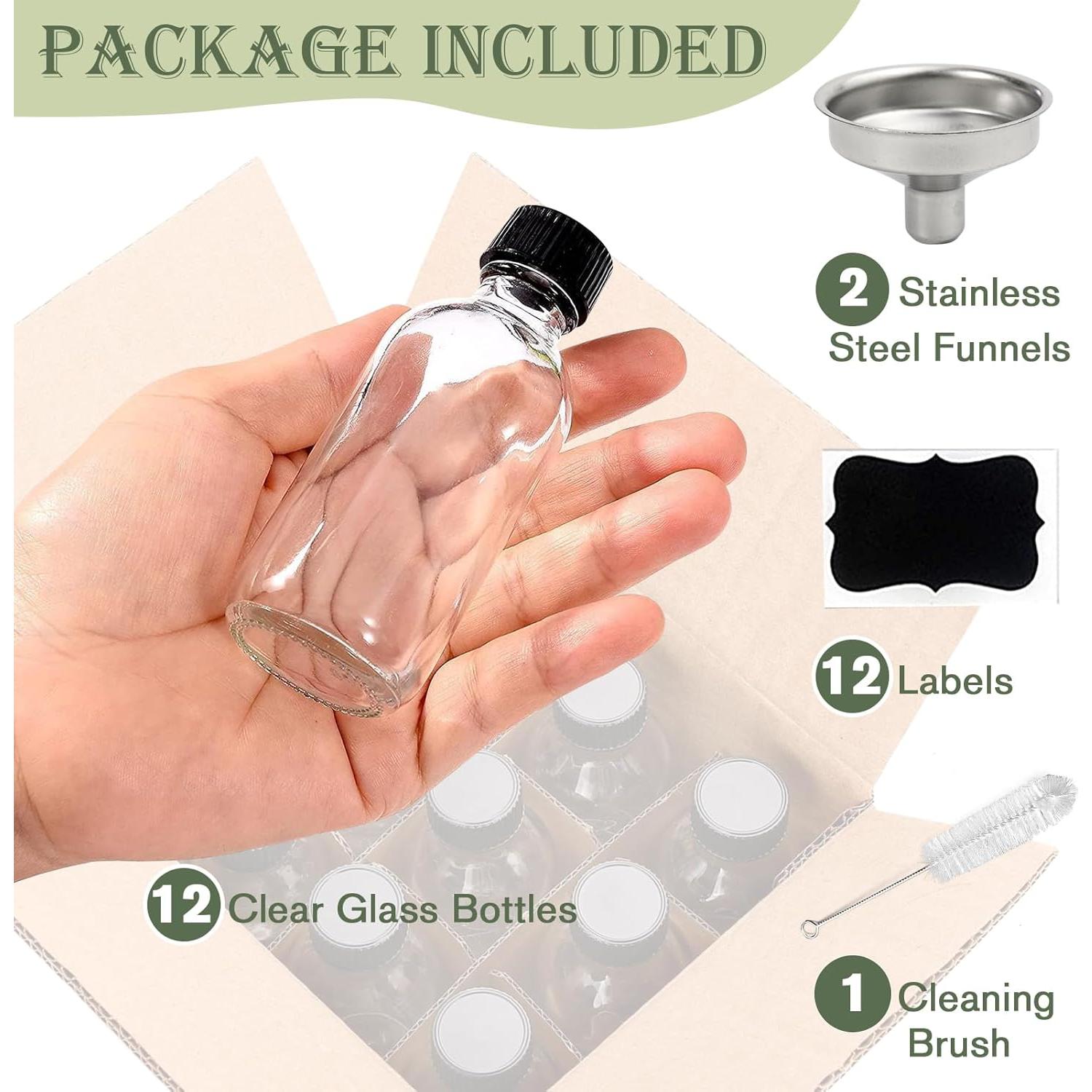 Botellas de vidrio Boston 60ml Showvigor - Paquete de 12 con embudos