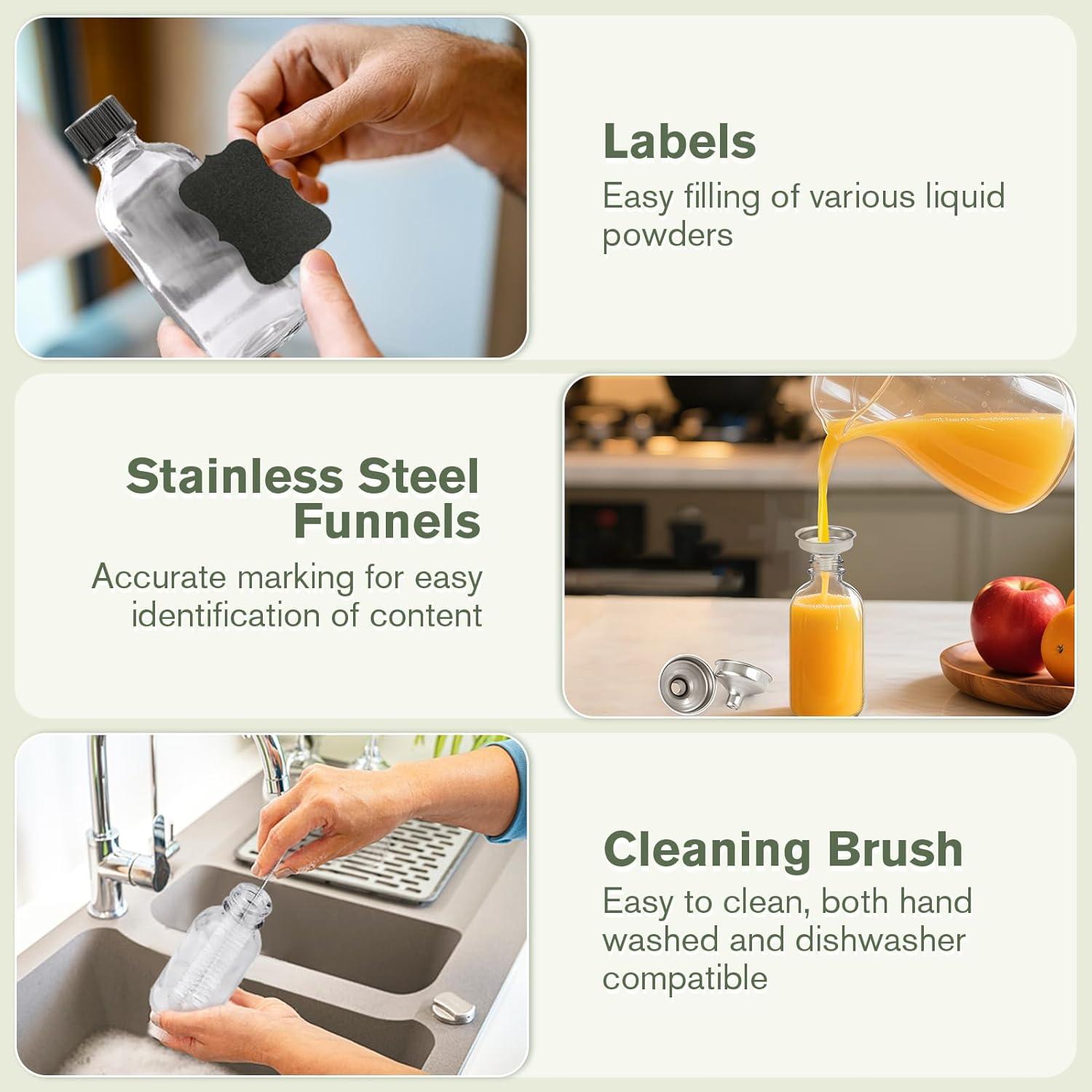 Botellas de vidrio Boston 60ml Showvigor - Paquete de 12 con embudos