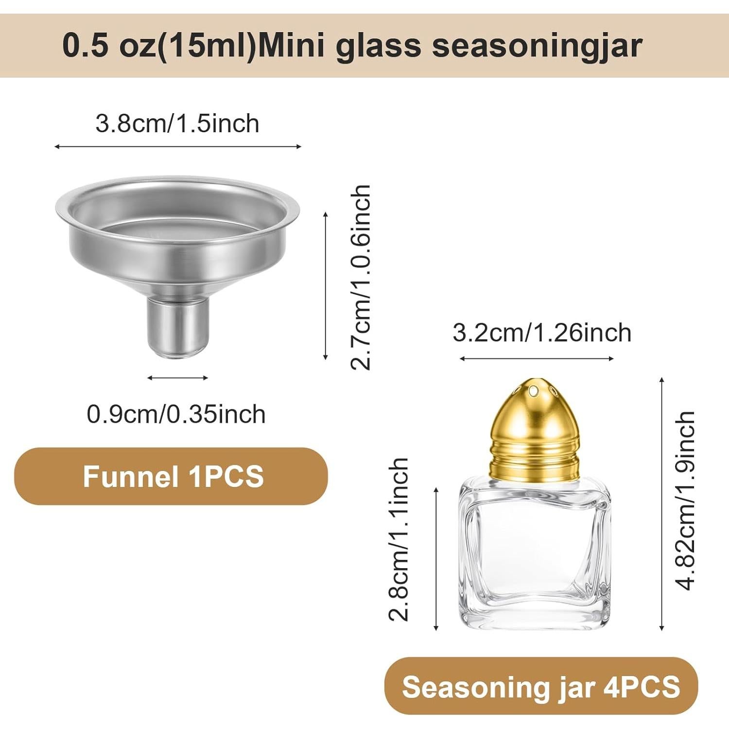 4 Mini Saleros y Pimenteros Dorados Lnngub 0.5 oz Vidrio