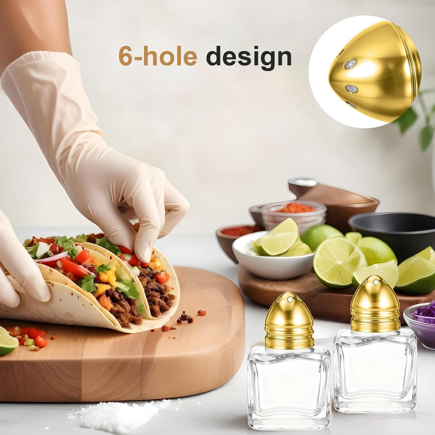 4 Mini Saleros y Pimenteros Dorados Lnngub 0.5 oz Vidrio