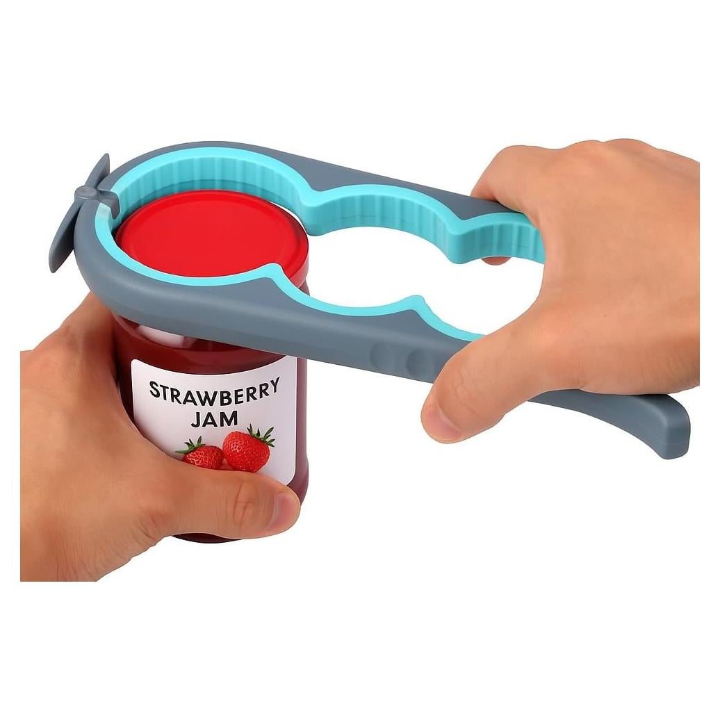 Abrebotellas 4 en 1 Genérico Azul y Gris para Manos Débiles