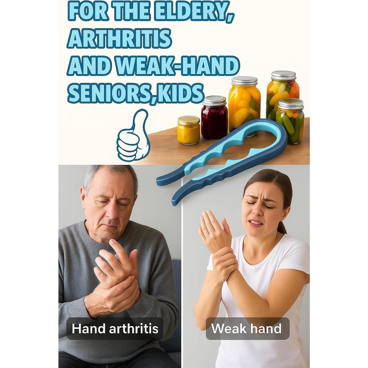 Abrebotellas 4 en 1 Genérico Azul y Gris para Manos Débiles