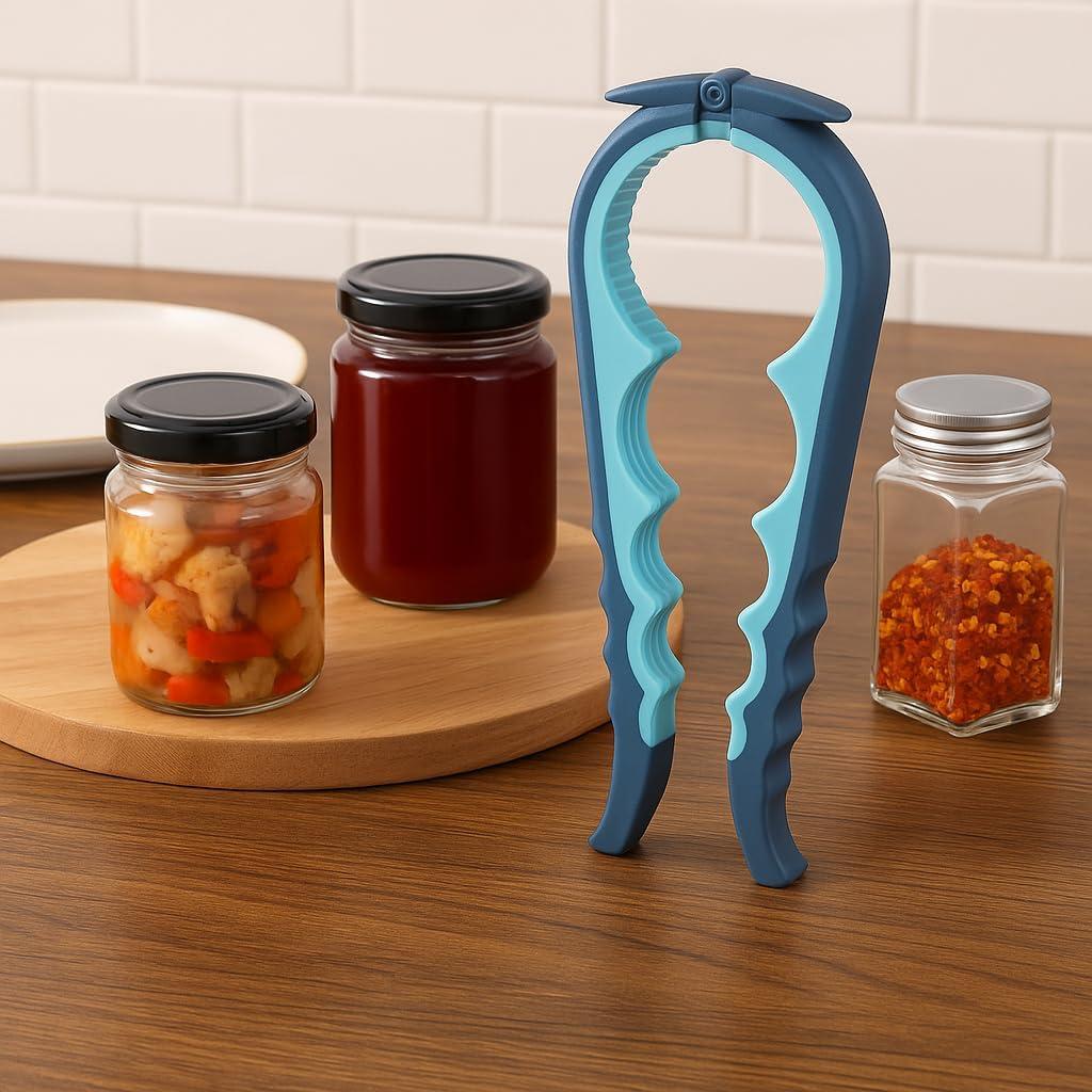 Abrebotellas 4 en 1 Genérico Azul y Gris para Manos Débiles