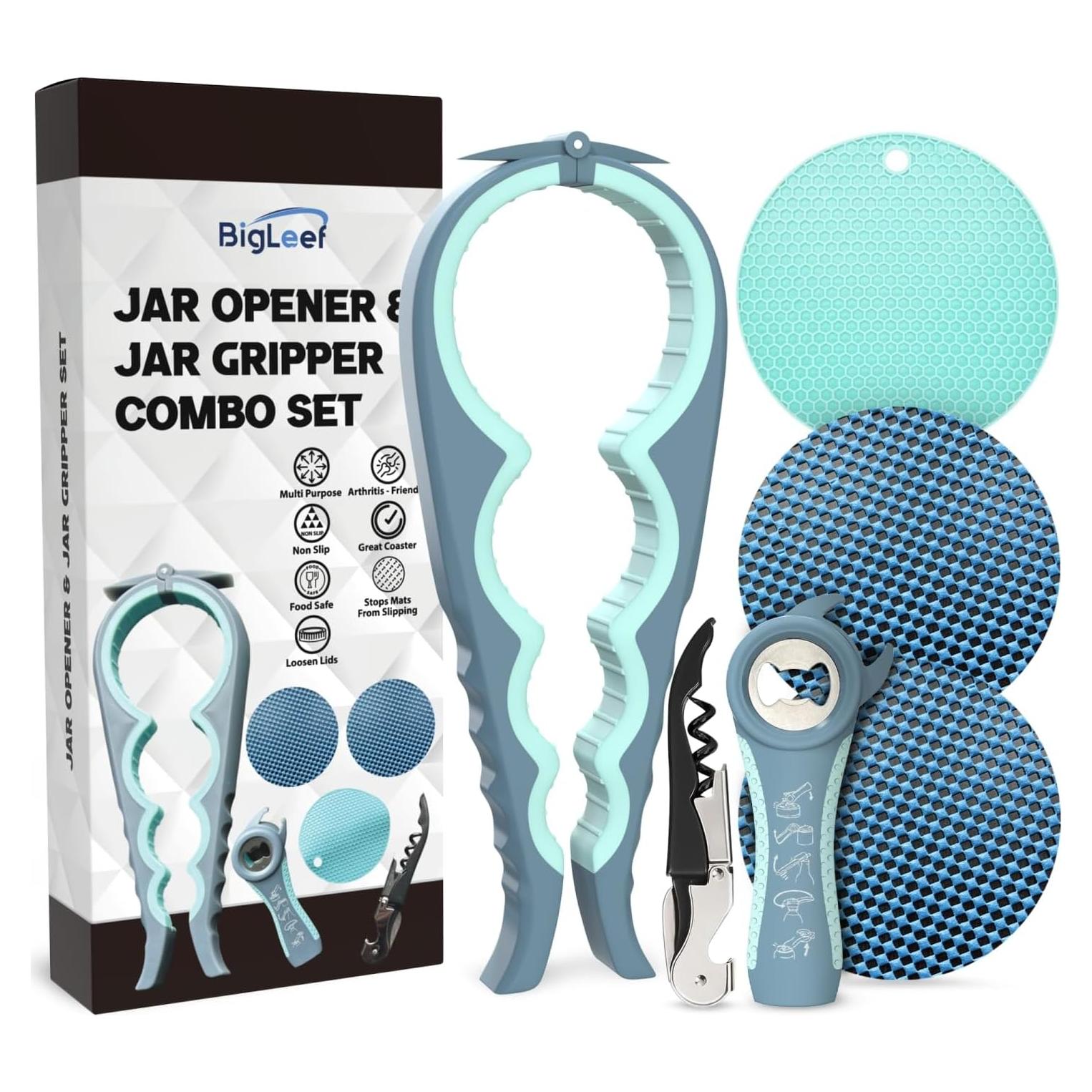 Abre frascos 5 en 1 BigLeef para manos débiles - Azul