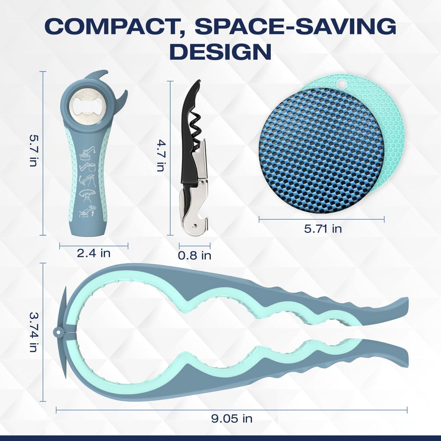 Abre frascos 5 en 1 BigLeef para manos débiles - Azul