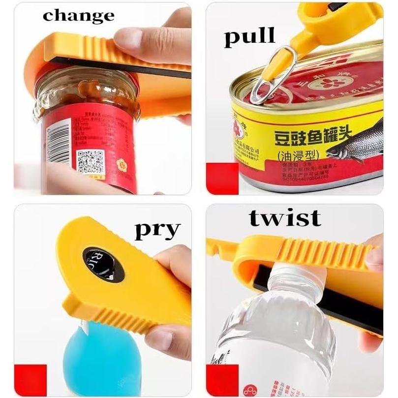 Abridor de Tarros Multifuncional HoneyHu Amarillo 5 en 1