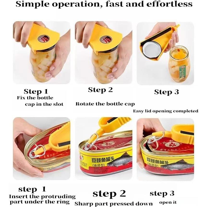 Abridor de Tarros Multifuncional HoneyHu Amarillo 5 en 1