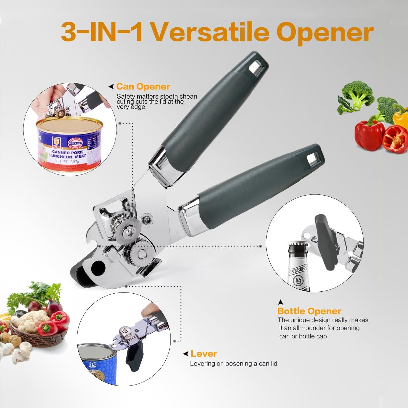 Abrelatas Manual 3-en-1 ELIRIVAWET Acero Inoxidable Gris