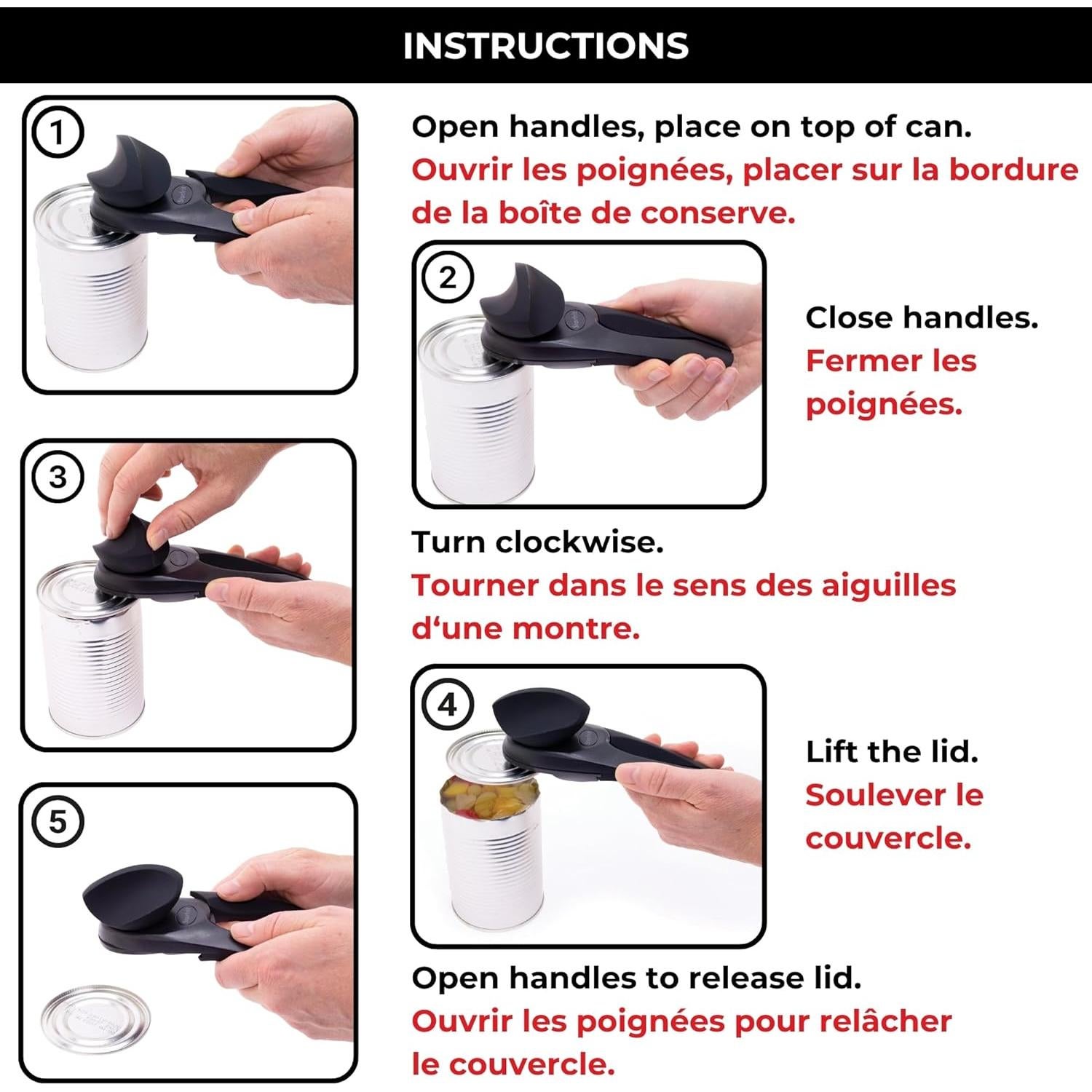 Abrelatas Manual Starfrit MightiCan 2025 - Negro - Acero Inoxidable