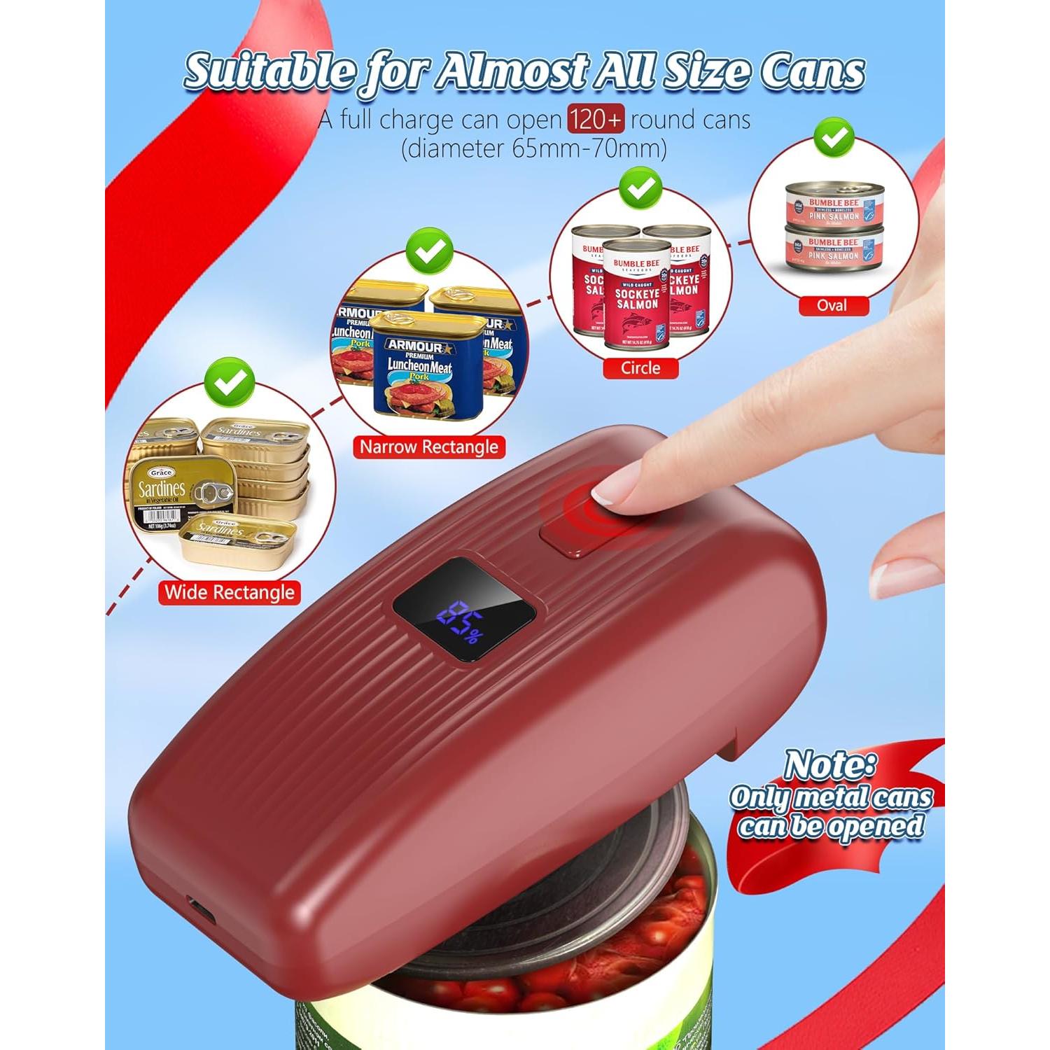 Abrelatas Eléctrico Automático HuiJuKeJi Rojo 12V Recargable