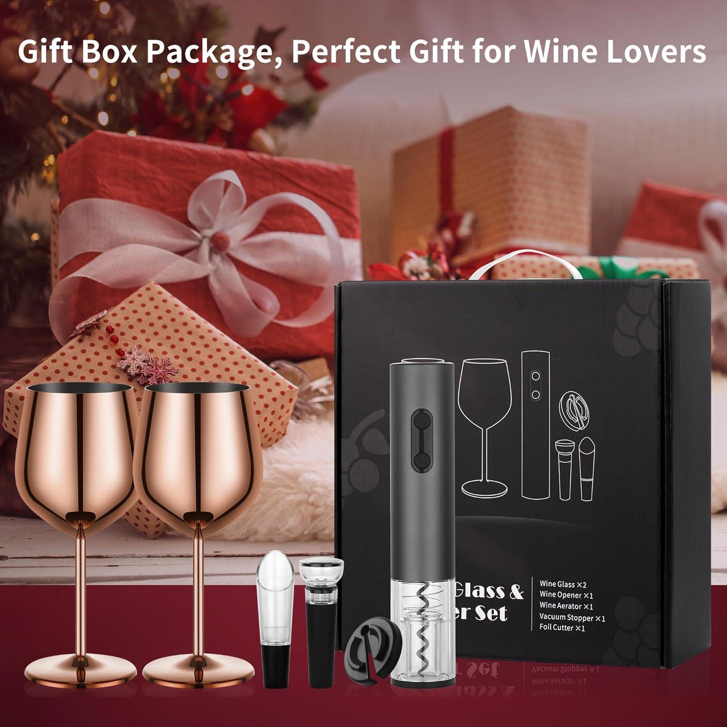 Abridor de Vino Eléctrico MegaTrend Rosa Oro 6 Piezas