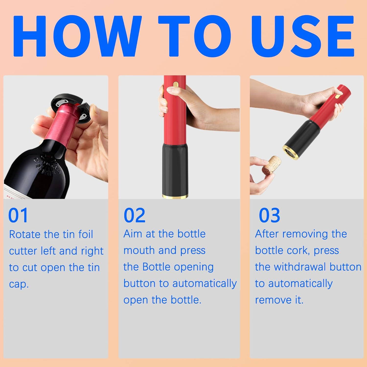 Abridor de Vino Eléctrico AmzooPoo Recargable con Cortador