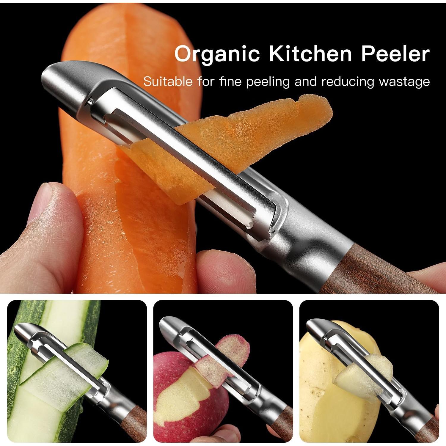 Pelador de Verduras LUNERKU Tipo I Acero Inoxidable Mango Madera