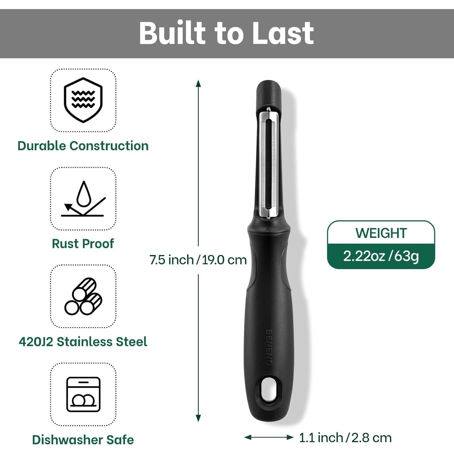 Pelador de Verduras Giratorio Beneno PL1O1BK1, Acero Inoxidable