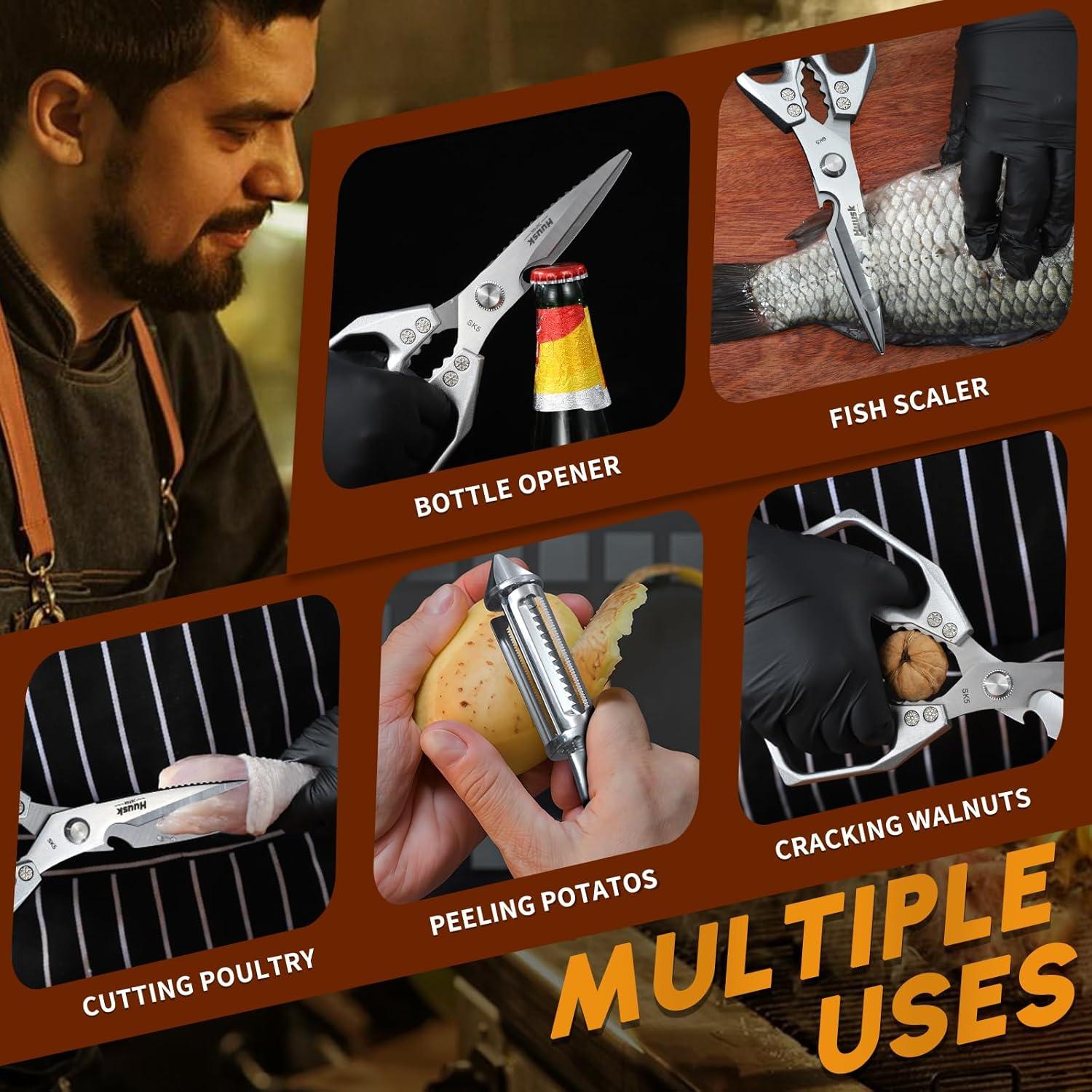 Juego de Tijeras de Cocina y Peladores Huusk - Acero Inoxidable