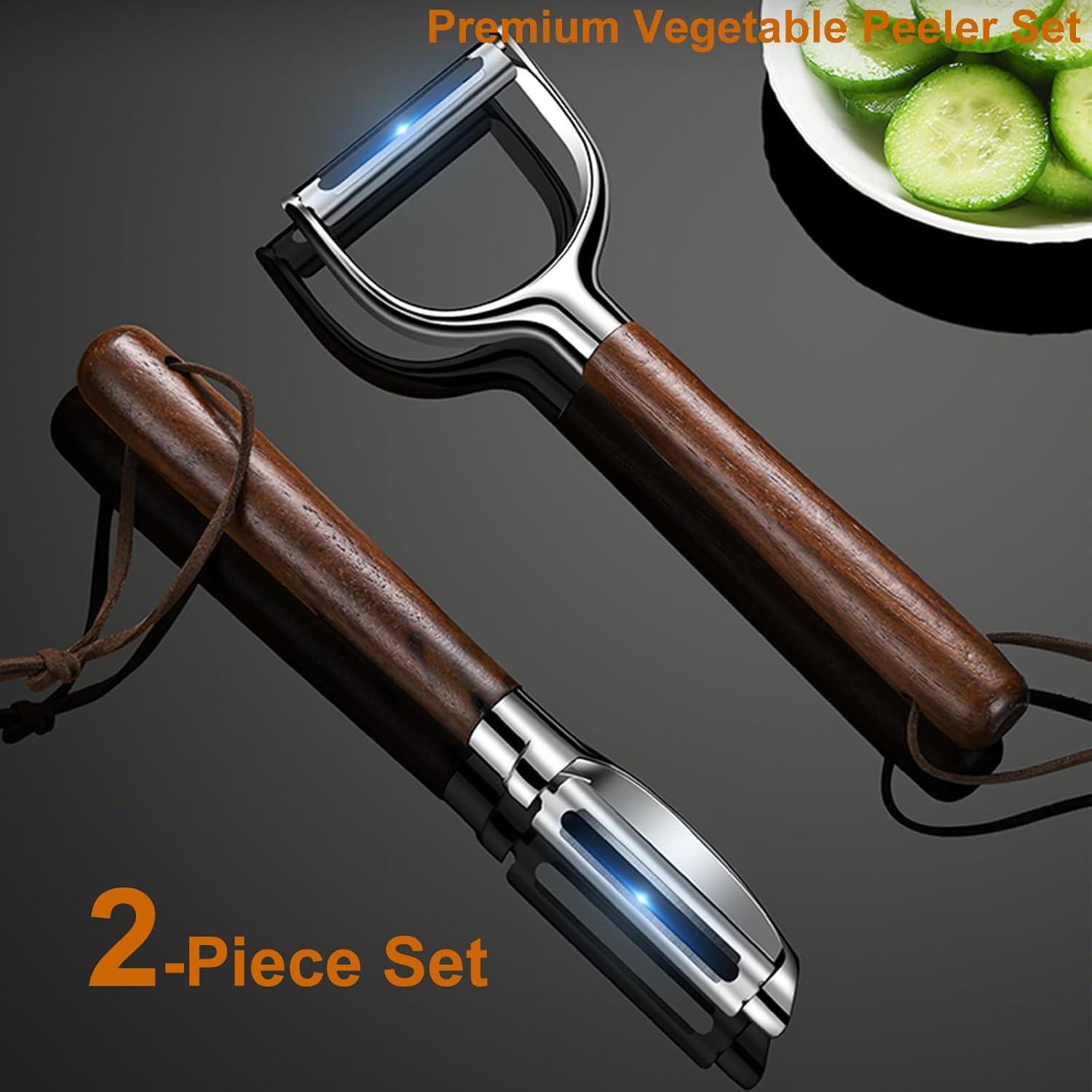 Juego de Peladores de Verduras TONKIKA - Acero Inoxidable y Madera