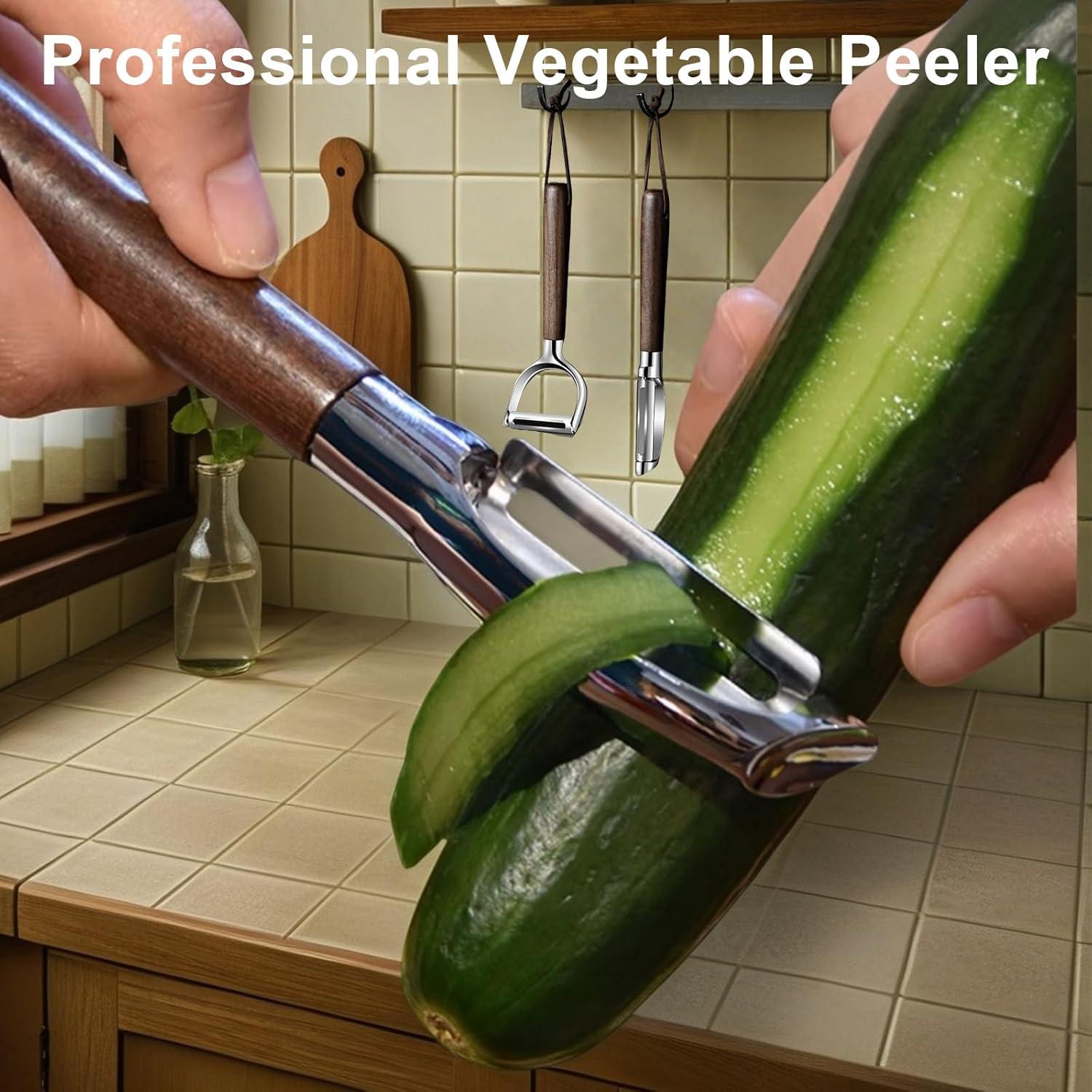 Juego de Peladores de Verduras TONKIKA - Acero Inoxidable y Madera