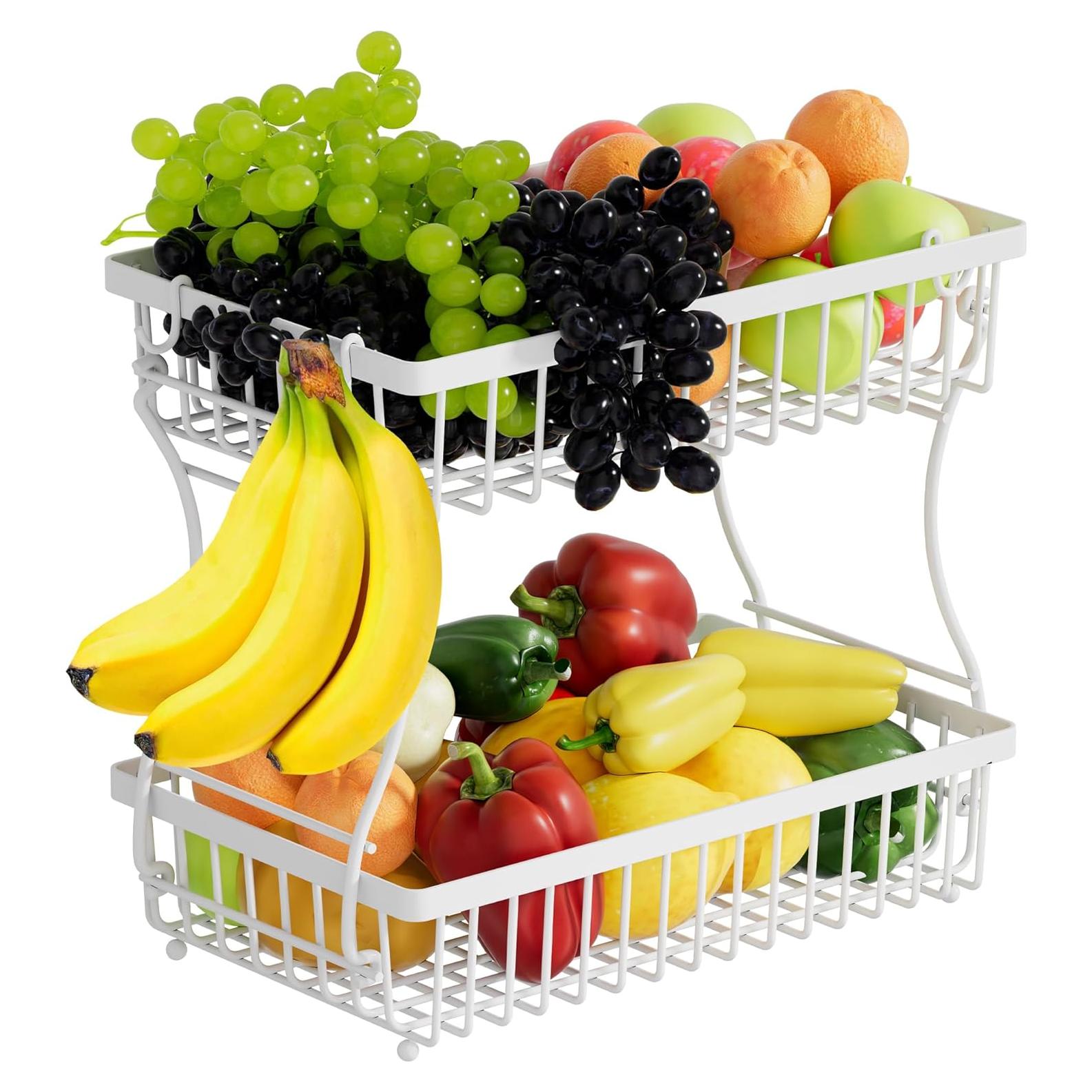 Cesta de Frutas 2 Niveles Nbwxcwbs con Soporte para Plátano