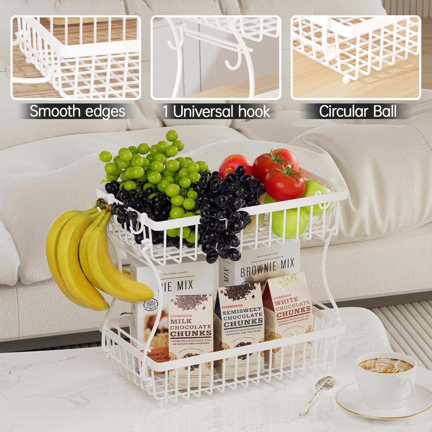 Cesta de Frutas 2 Niveles Nbwxcwbs con Soporte para Plátano