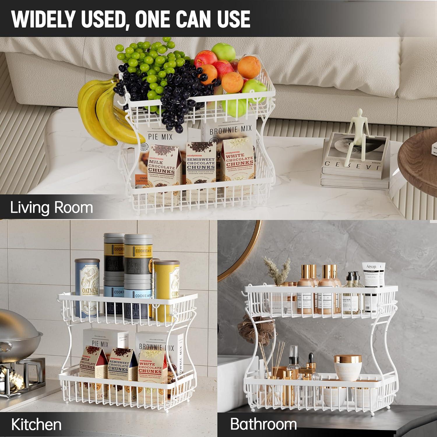 Cesta de Frutas 2 Niveles Nbwxcwbs con Soporte para Plátano