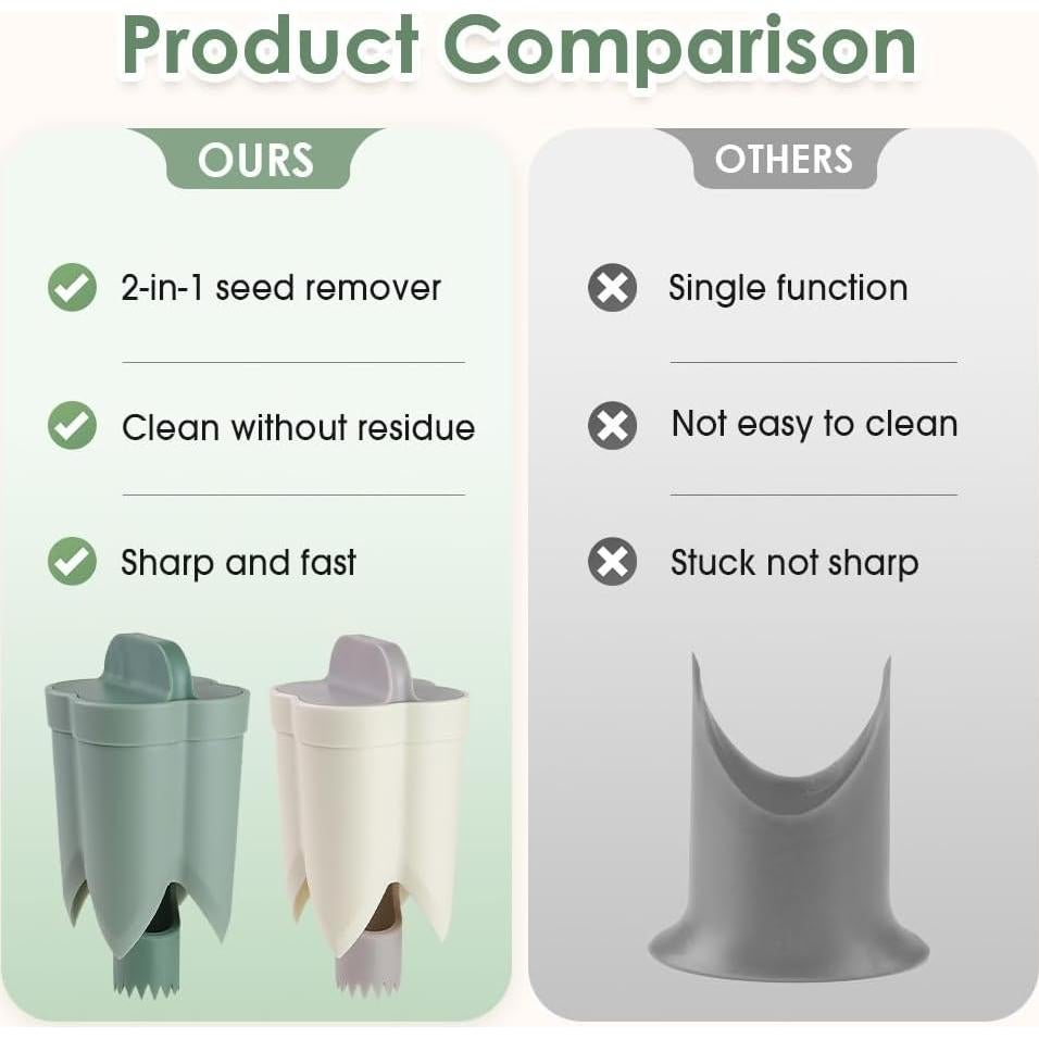 2 in 1 Pepper Seed Corer Remover, Fruit Pepper Corer, Bell Peppers Corers, Quick Cut, Fruit and Vegetable Seed Remover, Kitchen Vegetable, Zucchini Tomato (Green 1PCS)