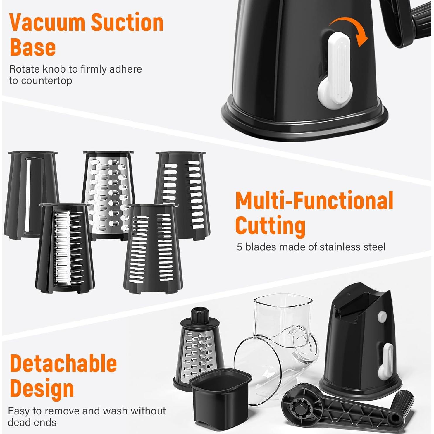 Rallador de Queso Rotatorio SpaceHacks con 5 Cuchillas Intercambiables