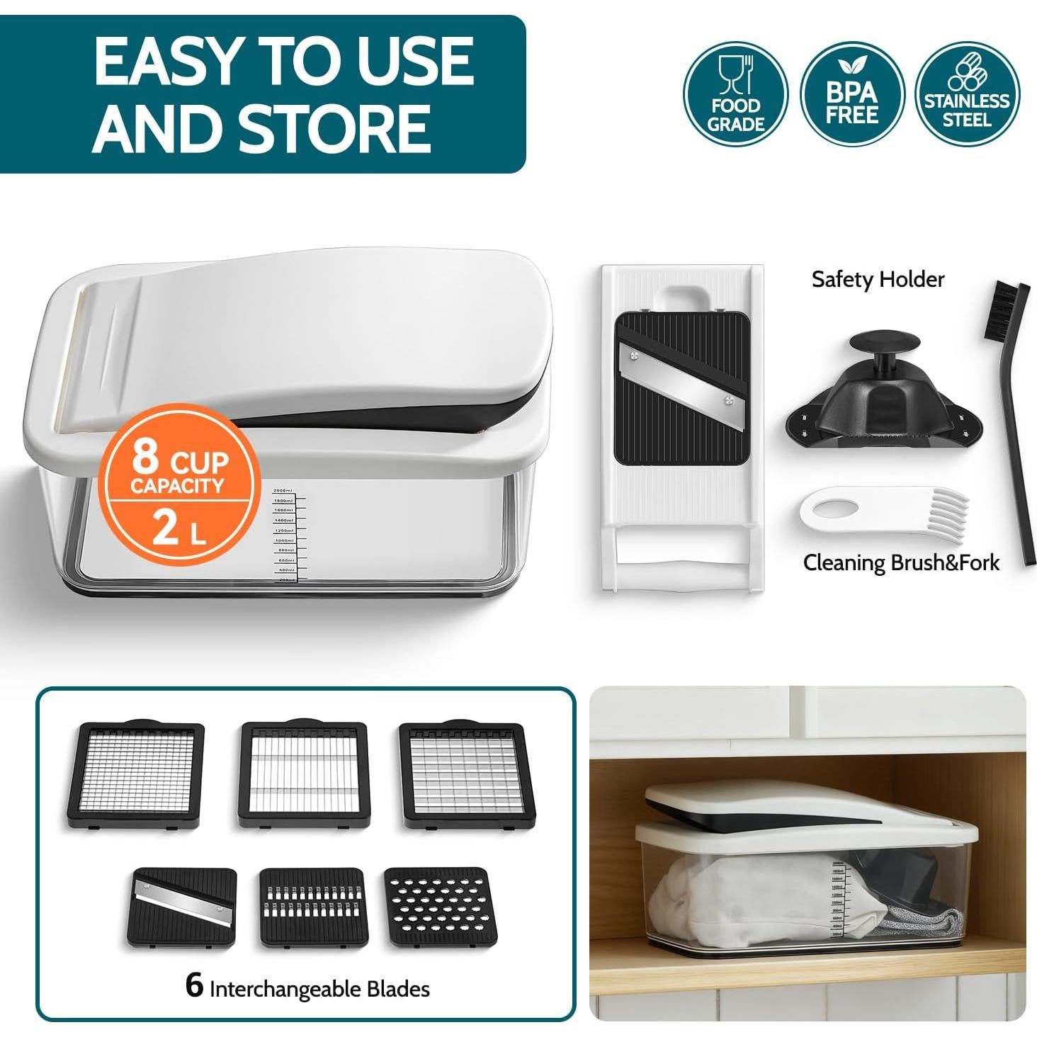 Cortador de Verduras Sopito 6 Cuchillas Acero Inoxidable 2L