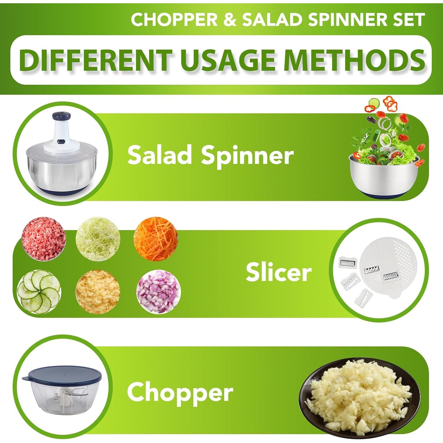 Juego de Picadora y Centrifugadora Rorence 5QT Acero Inoxidable