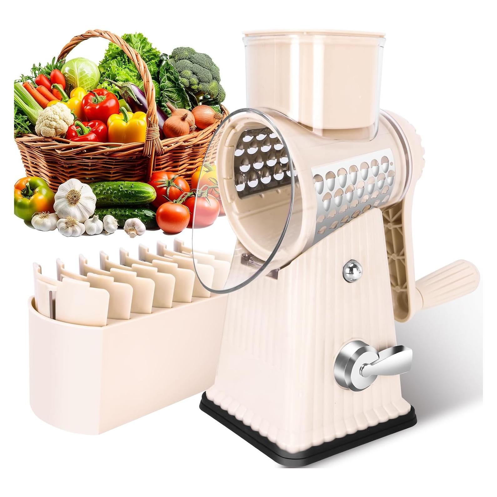 Rallador de Queso Rotatorio YHBRAK con 5 Cuchillas y Base de Succión