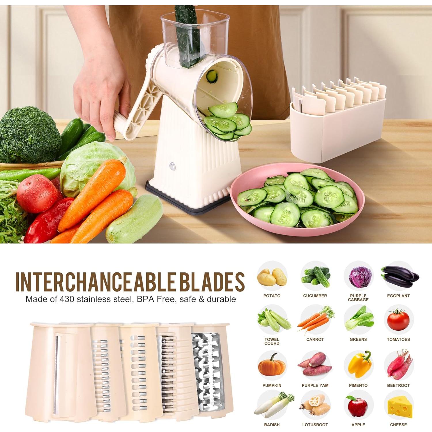 Rallador de Queso Rotatorio YHBRAK con 5 Cuchillas y Base de Succión