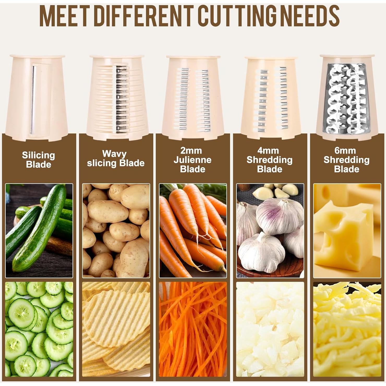 Rallador de Queso Rotatorio YHBRAK con 5 Cuchillas y Base de Succión