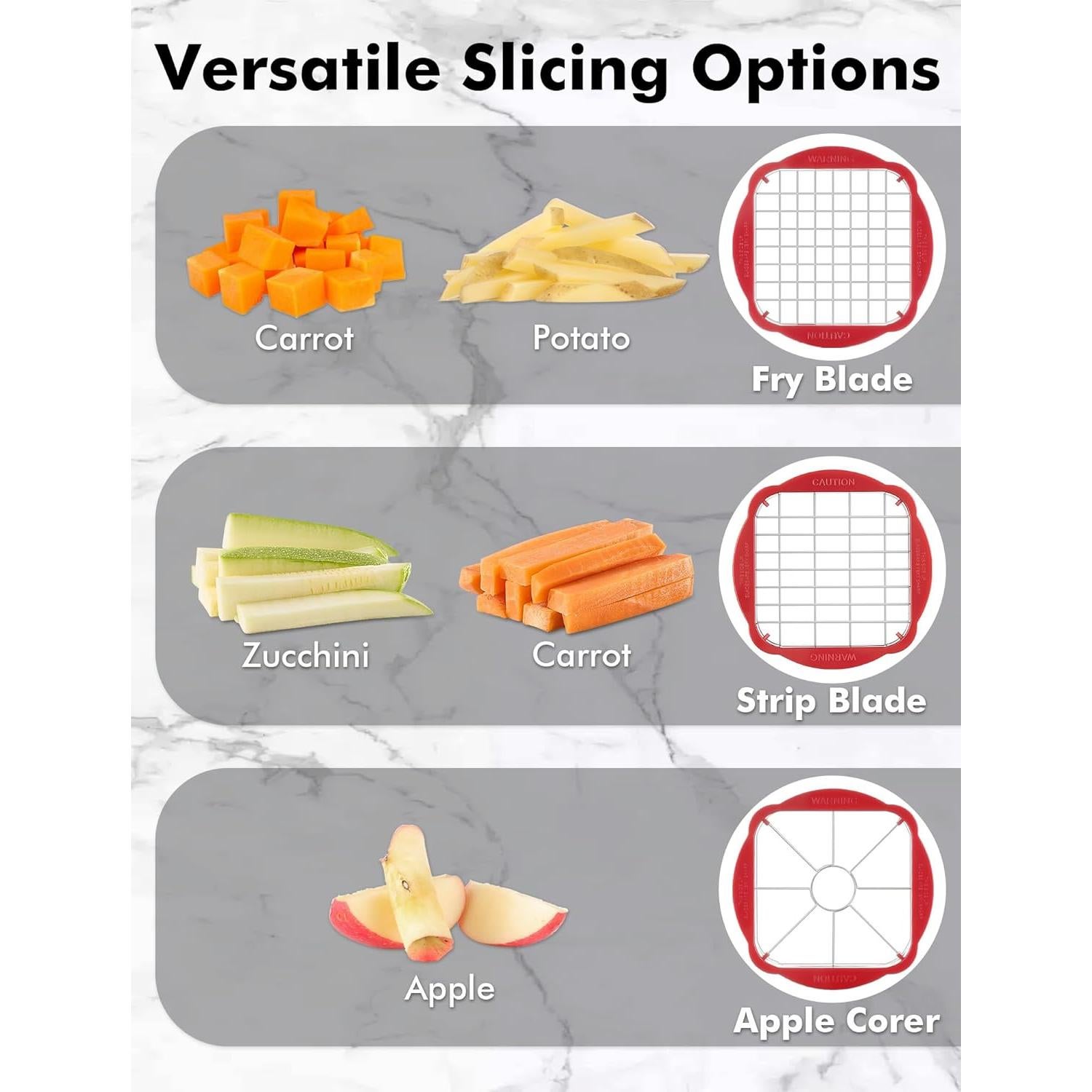 Cortador de Papas Fritas Geedel con 3 Cuchillas Intercambiables