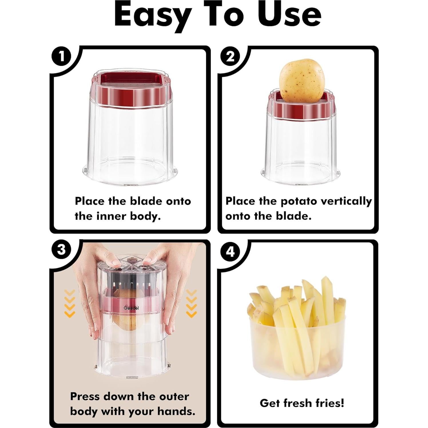 Cortador de Papas Fritas Geedel con 3 Cuchillas Intercambiables