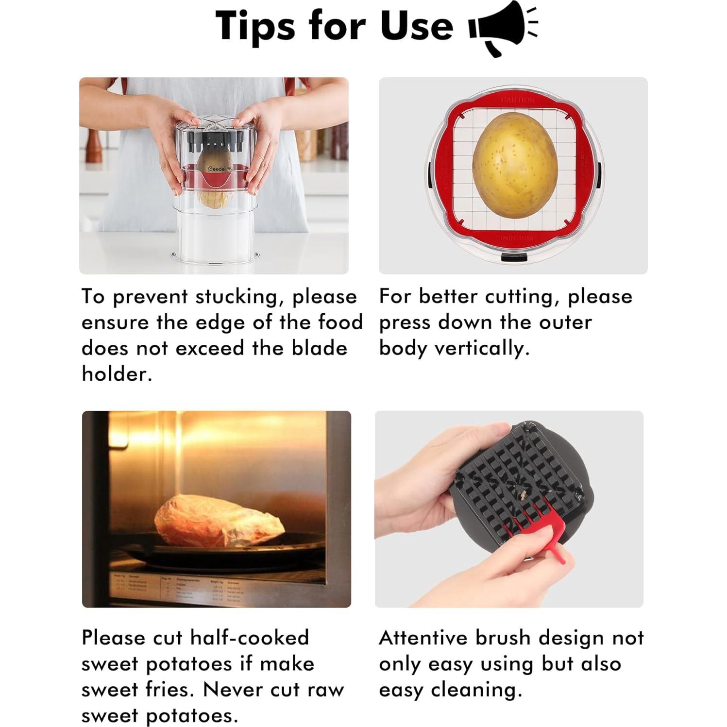 Cortador de Papas Fritas Geedel con 3 Cuchillas Intercambiables