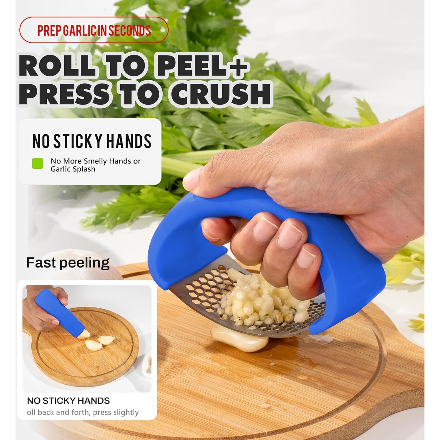 Prensa de Ajo Acero Inoxidable Li&Zhao con Pelador Azul