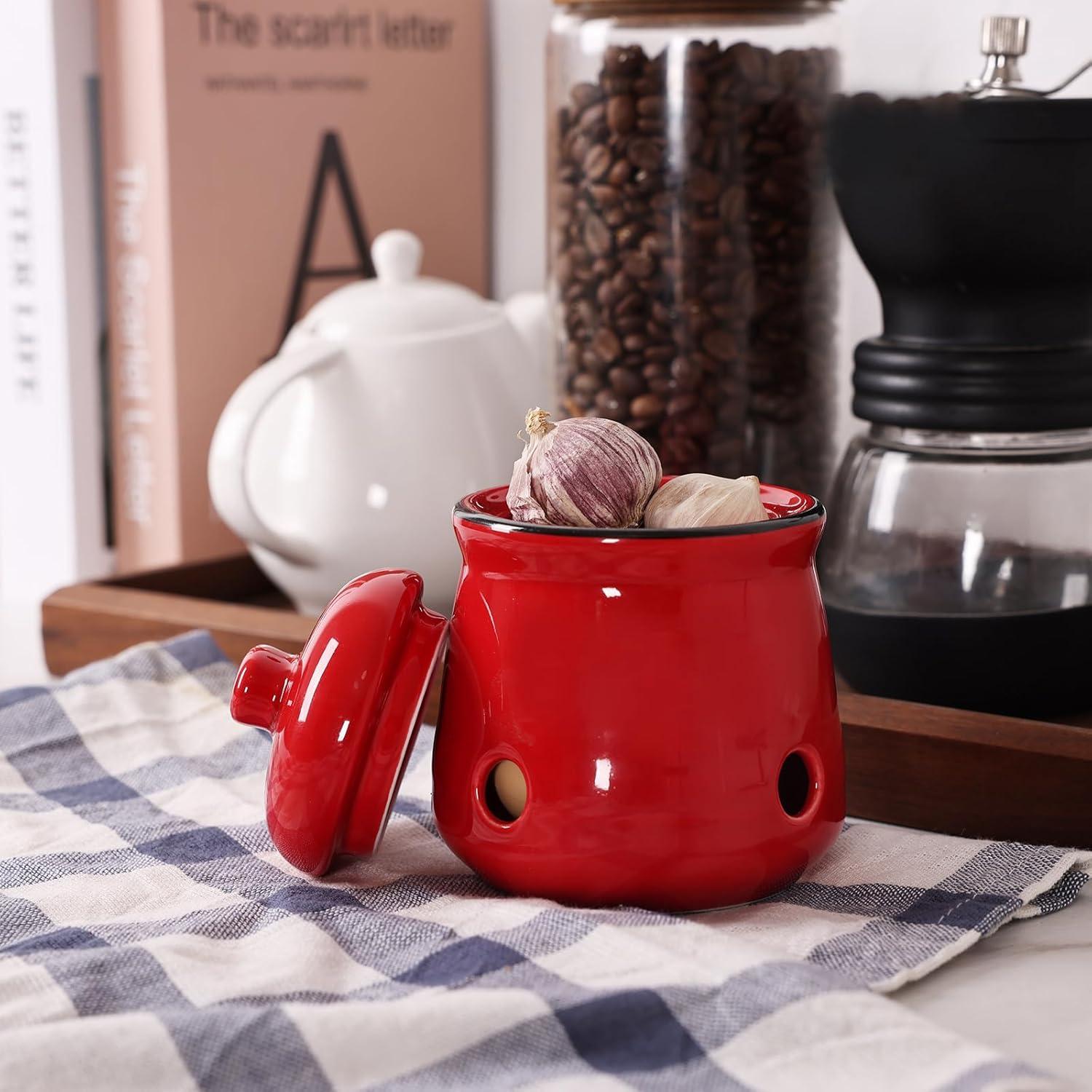 Conservador de Ajo Cerámica HAOTOP 340g Tapa Roja