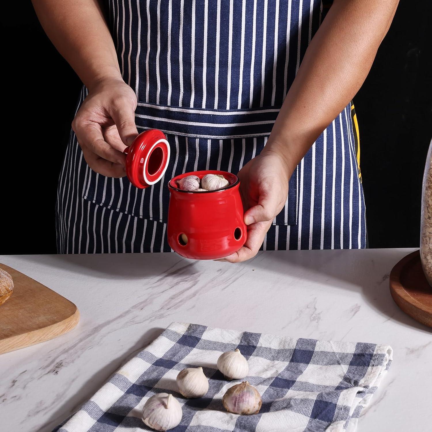Conservador de Ajo Cerámica HAOTOP 340g Tapa Roja
