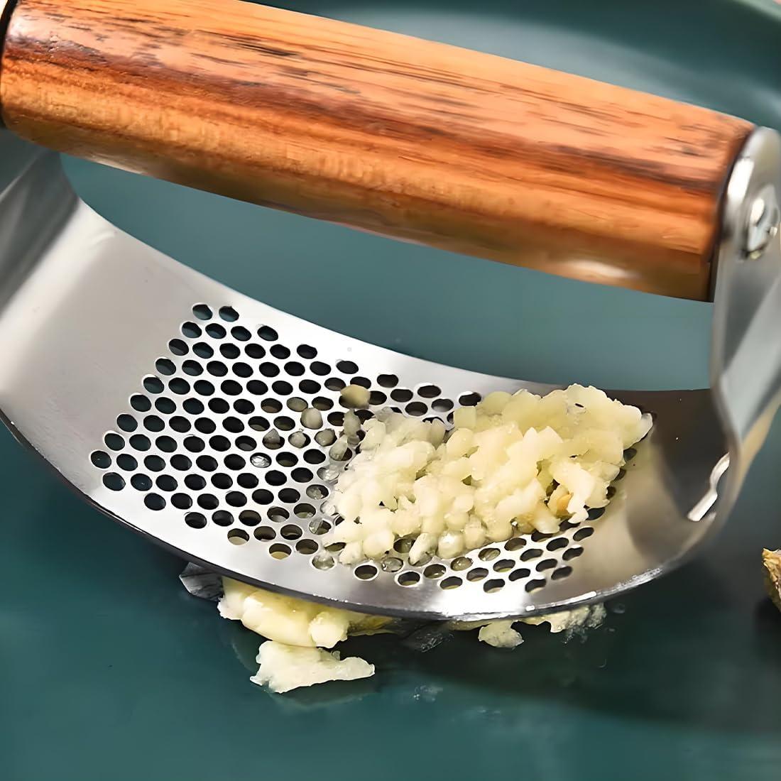 Prensa de Ajo JOMIHONEY de Acero Inoxidable con Pelador y Raspador