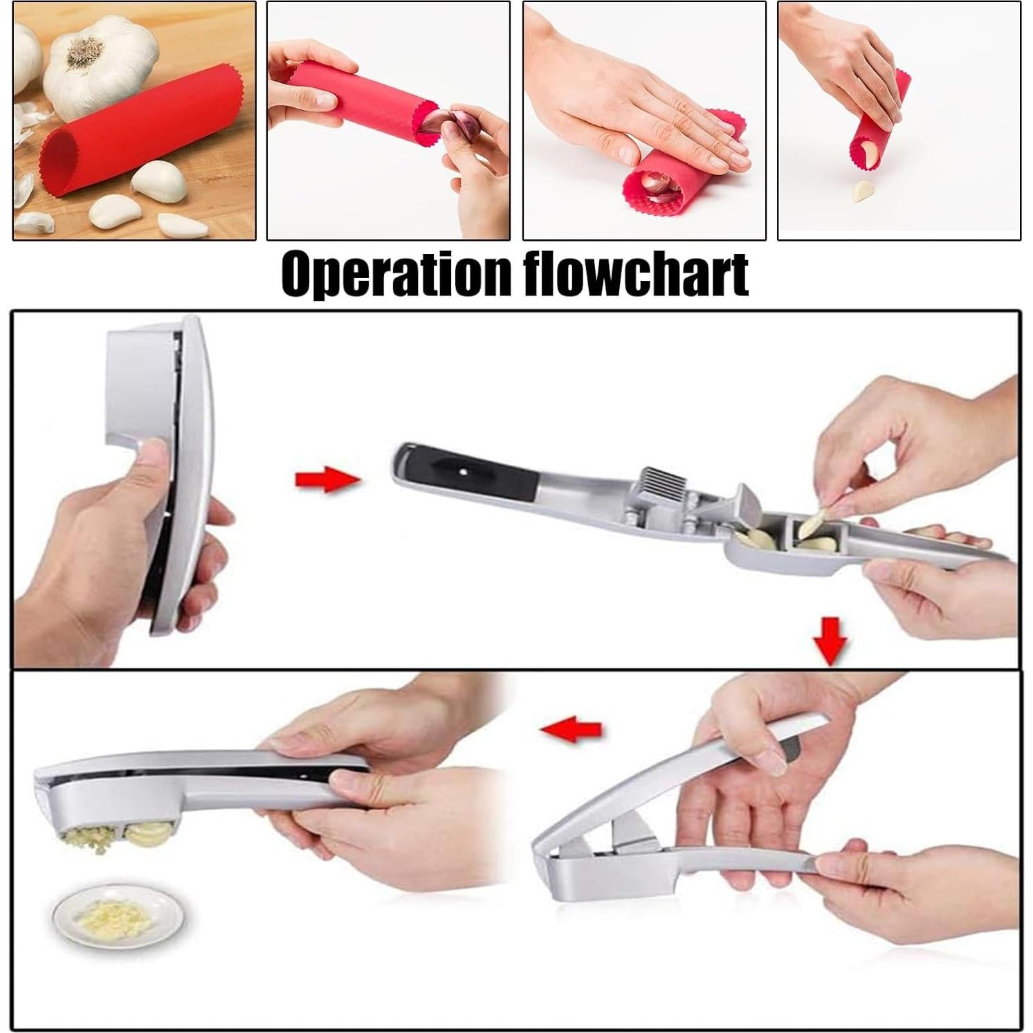 Prensa de Ajo QPQ 2-en-1 de Aluminio con Limpiador Integrado