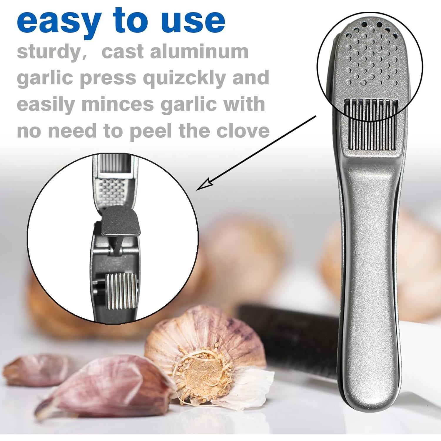 Prensa de Ajo QPQ 2-en-1 de Aluminio con Limpiador Integrado