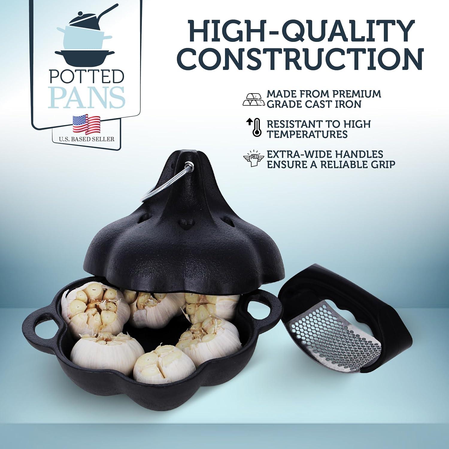 Asador de Ajo Potted Pans de Hierro Fundido Pre-Sazonado 19.1x16cm