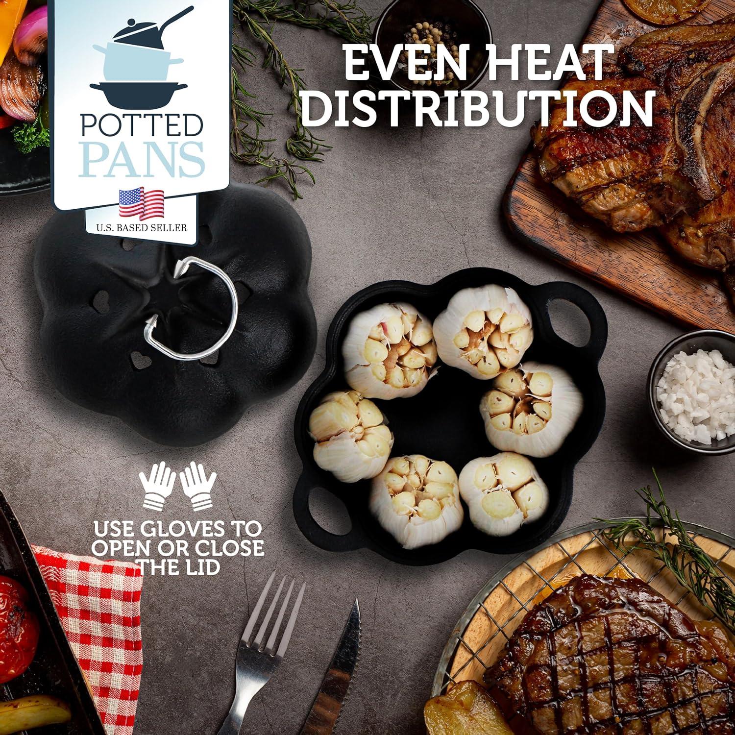 Asador de Ajo Potted Pans de Hierro Fundido Pre-Sazonado 19.1x16cm