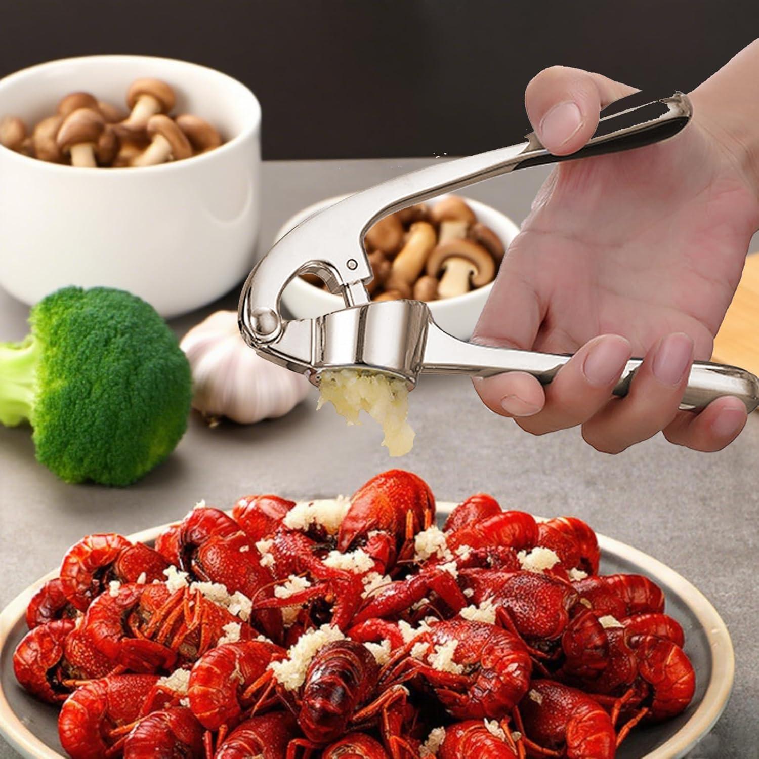 Prensa de Ajo Gobelieve de Acero Inoxidable con Pelador y Cepillo