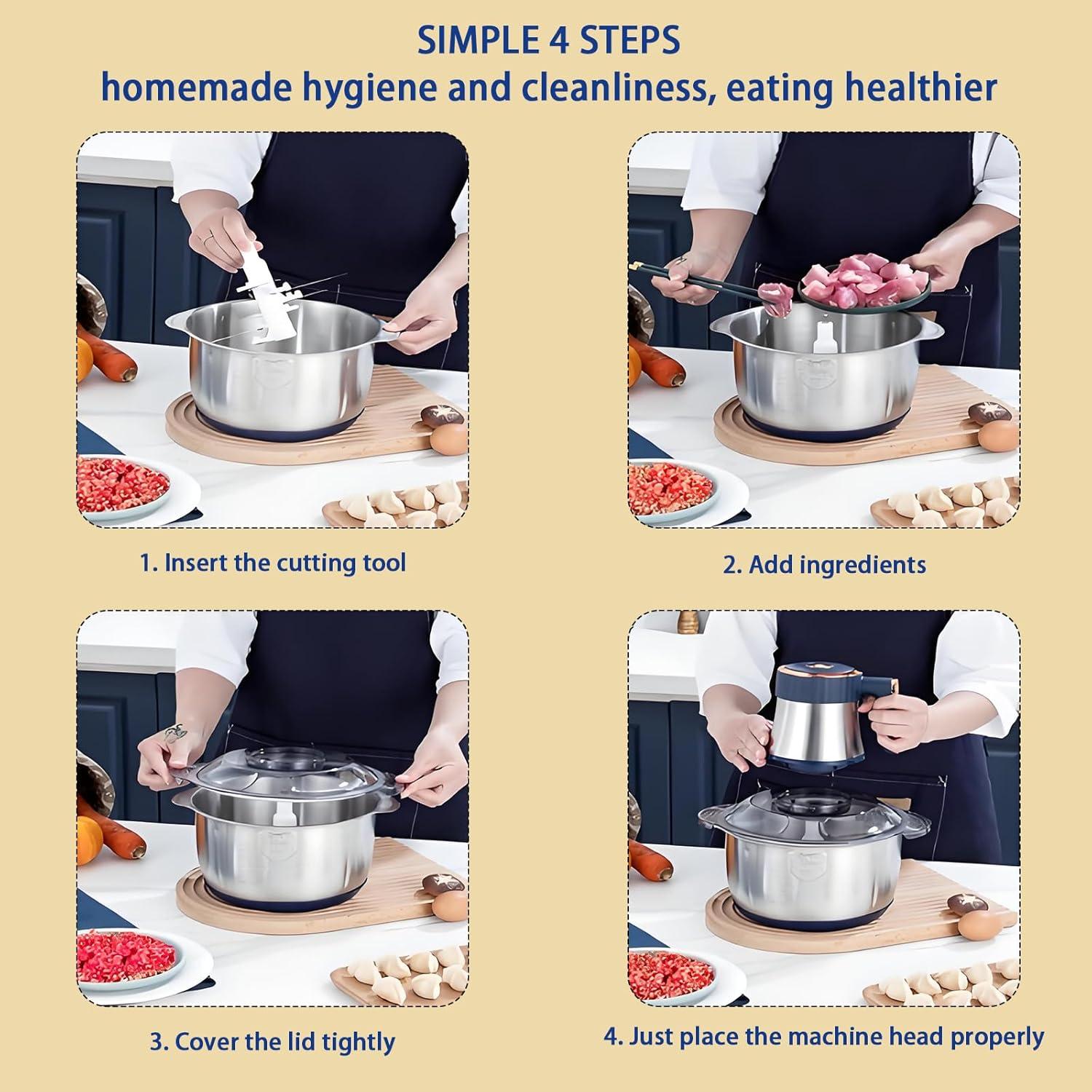 Picadora de Alimentos Eléctrica Yehenarn 3L 800W Acero Inoxidable