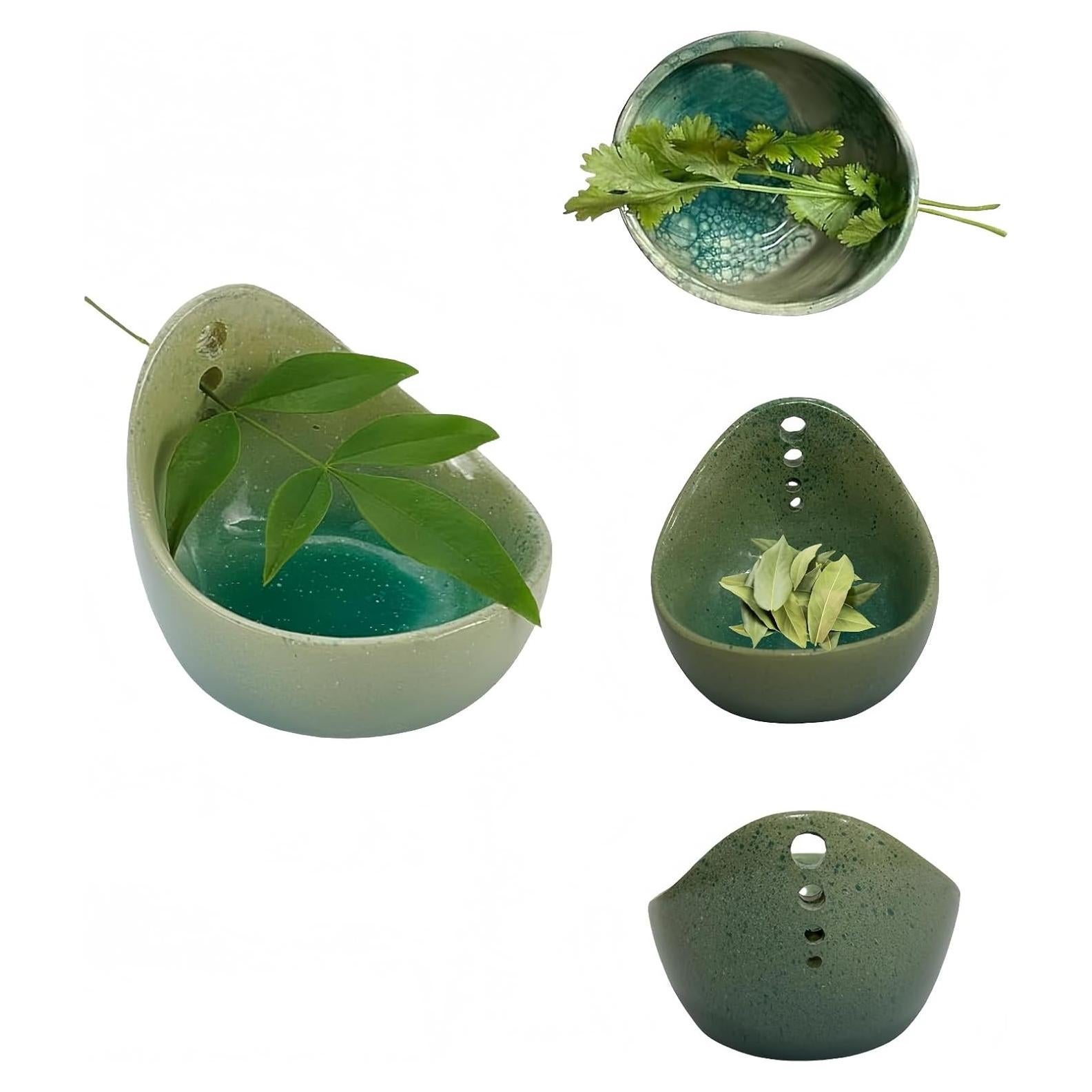 Tazón Deshojador de Hierbas WQHLONGBO Verde Cerámica 4 Agujeros